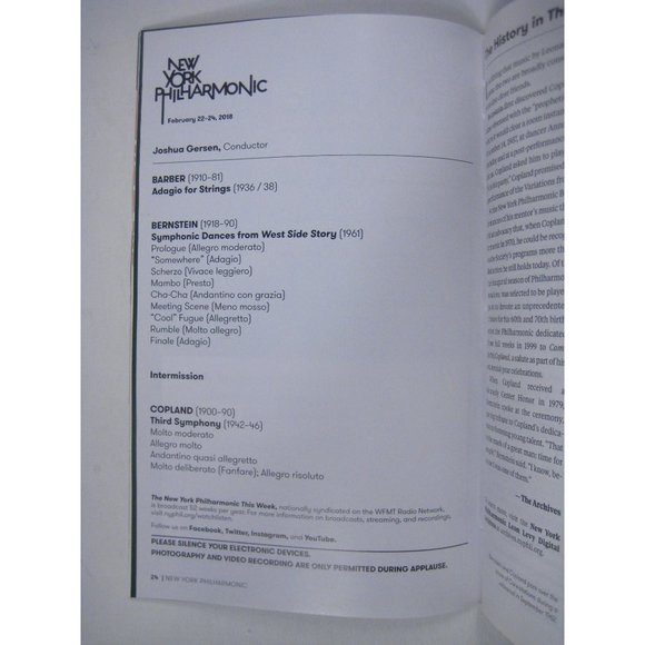 New York Philharmonic Stagebill February 2018 Barber Bernstein Lincoln Center - Picture 5 of 9